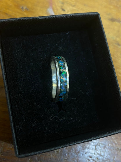 Fine Silver 999.9 Luminous Opal Inlay Ring