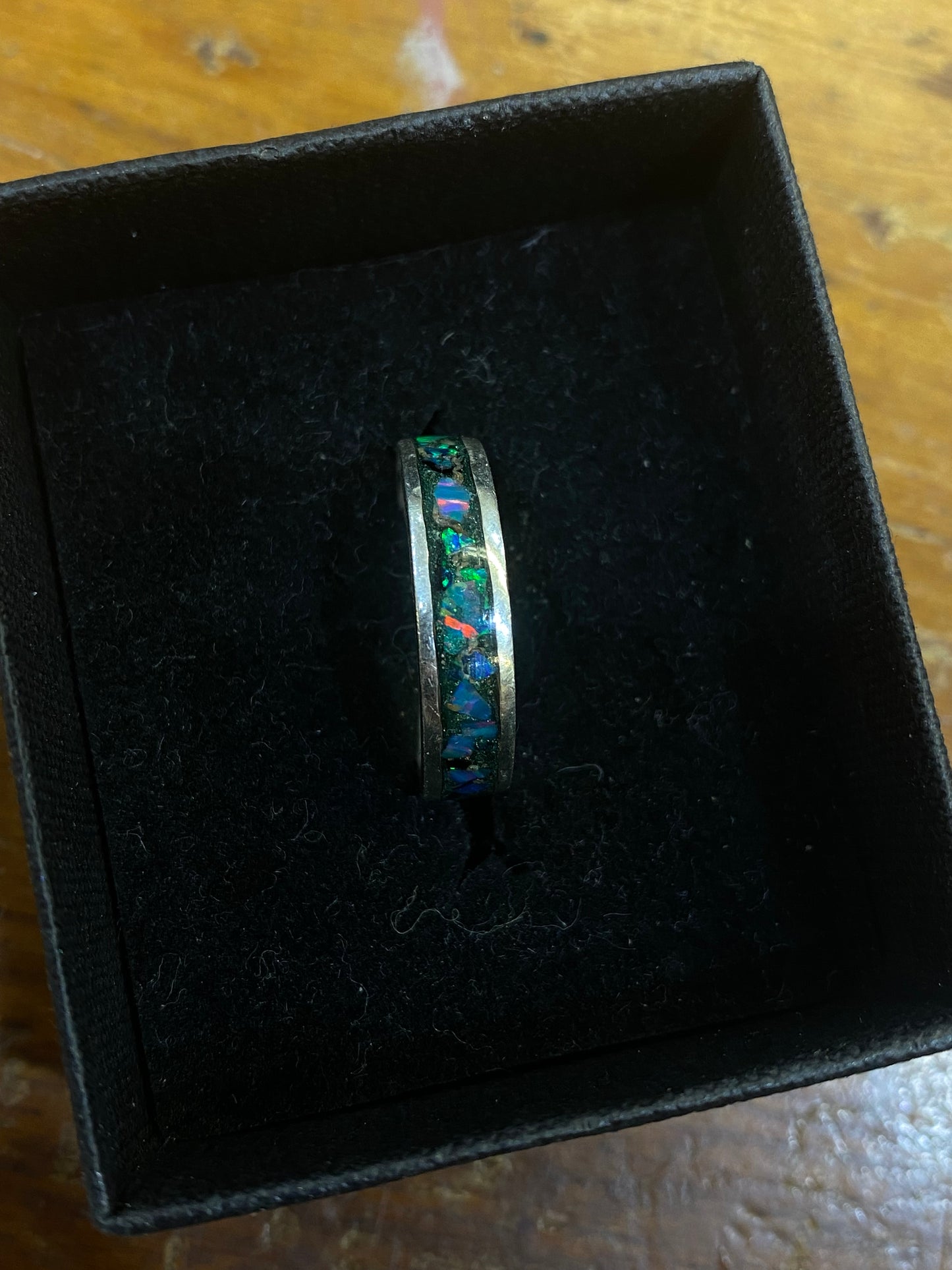 Fine Silver 999.9 Luminous Opal Inlay Ring