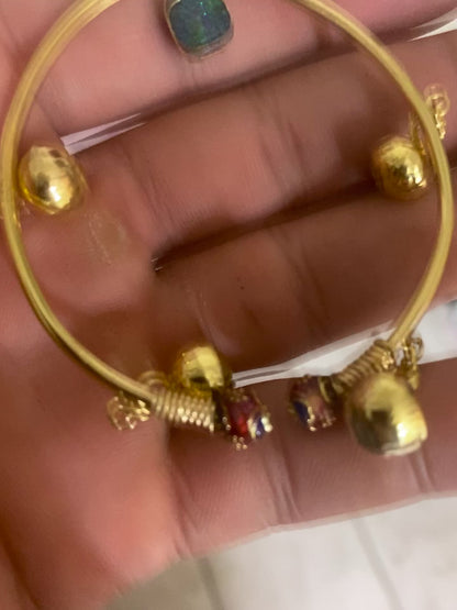 21k Yellow Gold Anklet with Bell Charms, Opal, and Meenakari