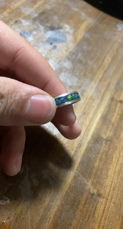 Fine Silver 999.9 Luminous Opal Inlay Ring